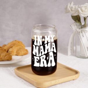 Coolife in My Mama Era Coffee Glass Cup - Best Mom, New Mom Gifts, Cute Mother Mama Gifts - Christmas, Birthday Gifts for New Mom after Birth - 16 oz Mom Cup Mama Glass Tumbler w/Straw Lid