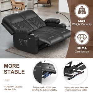 FURNIMAT Loveseat Recliner Sofa, 2 Seater Reclining Loveseat Sofa, PU Leather Recliner Loveseat Couch, Modern Recliner Chair for Living Room, with Cup Holder and 2 Cell Phone Holder, USB Ports, Black