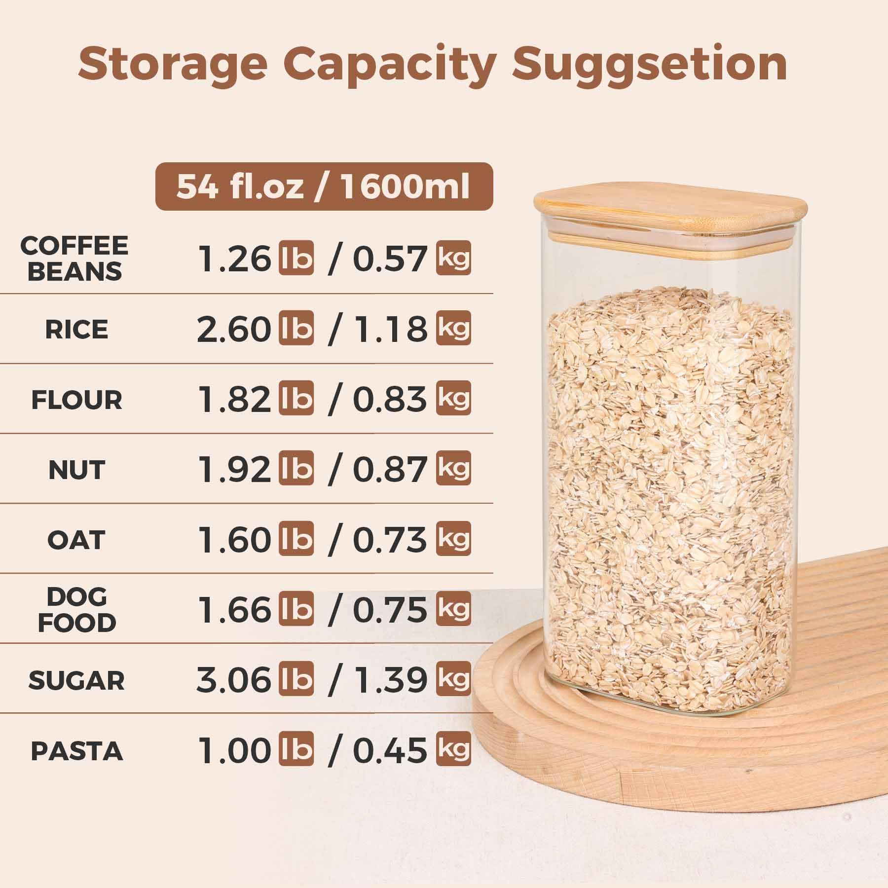 ComSaf 54oz Rectangle Glass Storage Containers with Lids, Glass Jars with Bamboo Lids, Clear Food Storage Jar, Sugar Coffee Containers, Pantry Storage Container for Pasta Rice Flour Oats Nuts Tea