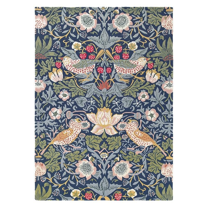 Restoration & Renovation Contemporary Strawberry Wool Area Rug – Handmade Garden-Inspired Floral & Botanical Carpet | Thick, Durable Design, Perfect for Living Room & Bedroom (Navy, 8' x 10')