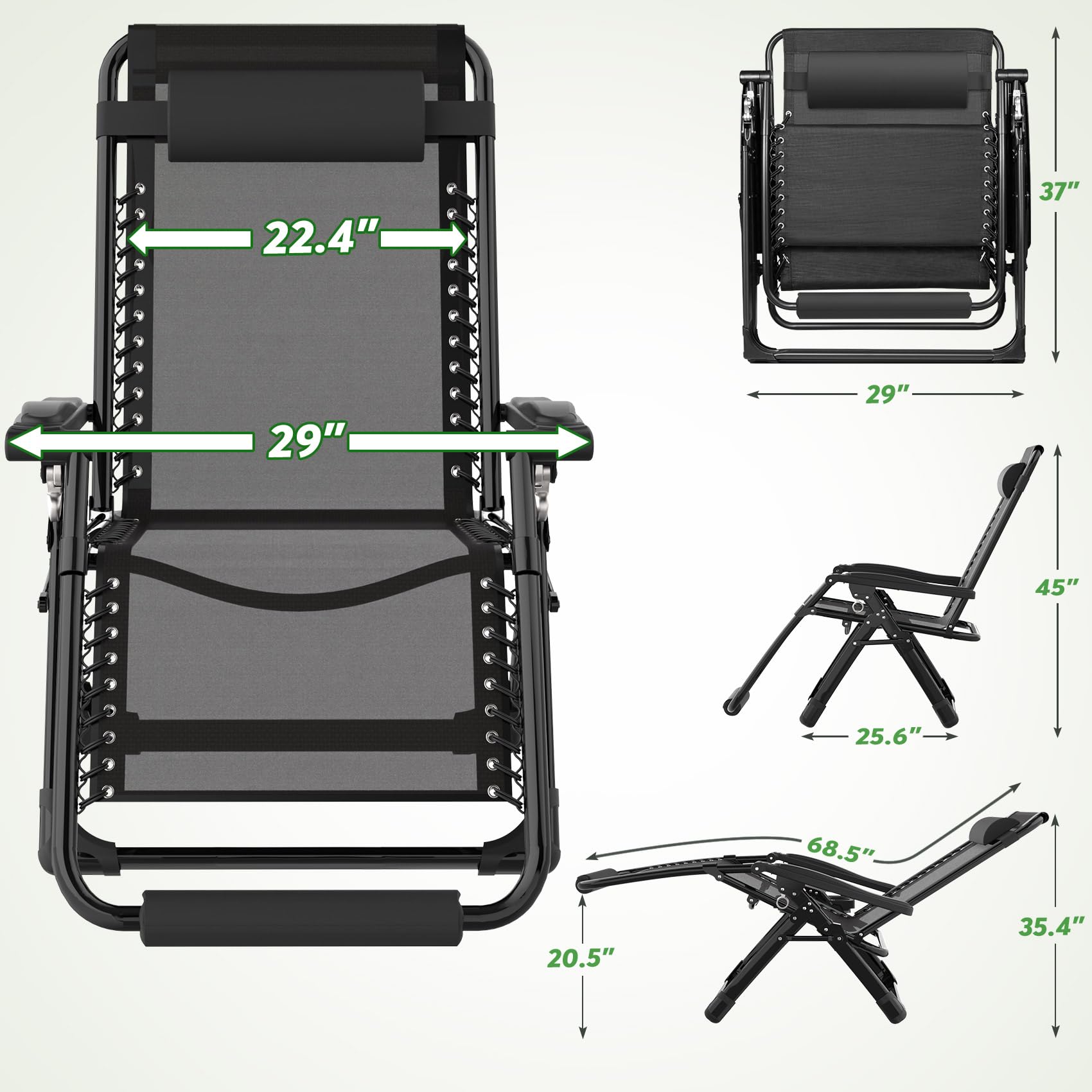 ZENPETIO 29In XL Zero Gravity Chair w/Cushion, Zero Gravity Recliner Lounge Chair for Indoor and Outdoor, Reclining Camping Chair for Lawn, Anti Gravity Chair with Cup Holder and Footrest, 440LBS