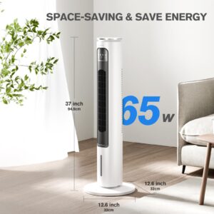 3-IN-1 Portable Air Conditioners Tower Fan, 37'' Evaporative Air Cooler w/Remote, 2.5L Water Tank With 4 Ice Packs, 12H Smart Timer & 70° Oscillating, 3Speeds For Bedroom Living Room Office