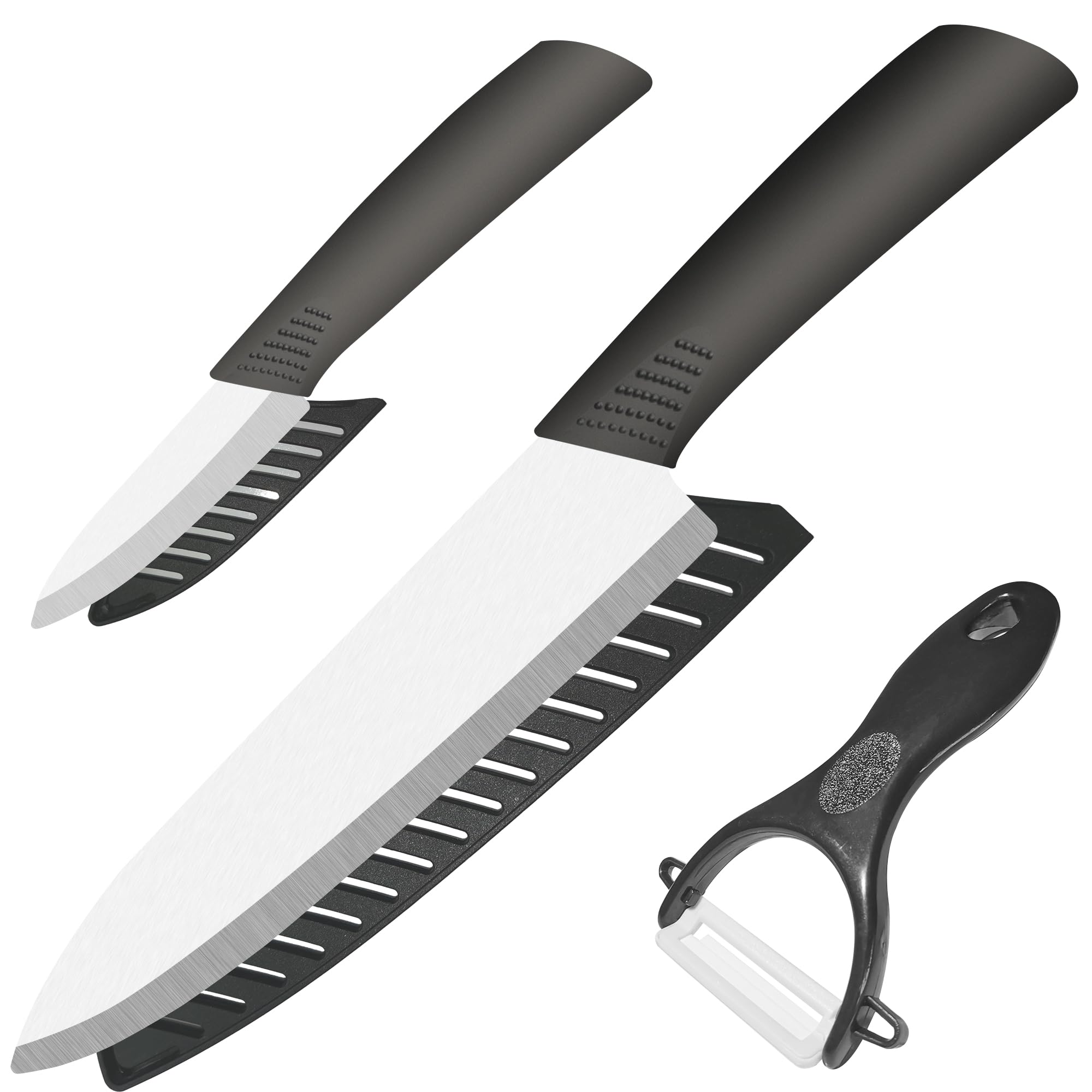 Ceramic Knife and Peeler Set - Ceramic Knives Set for Kitchen - Ceramic Peeler 3" Utility Knife 7" Chef Knife with Sheath Cover