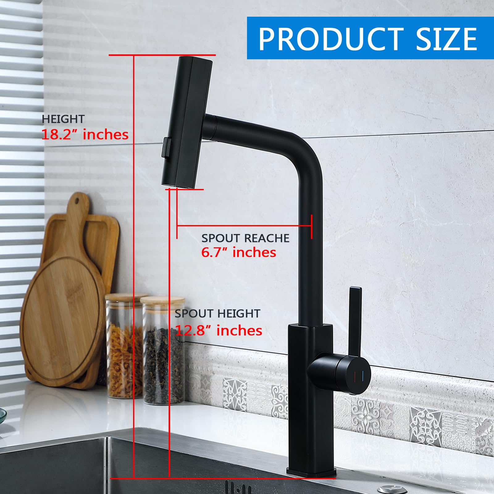 TRIPHIL Kitchen Faucet with Pull Down Sprayer,Matte Black Kitchen Faucet with 360° Rotate,Stainless Steel Single Handle Pull Out Kitchen Faucets for RV Outdoor,Grifo para Fregaderos de Cocina