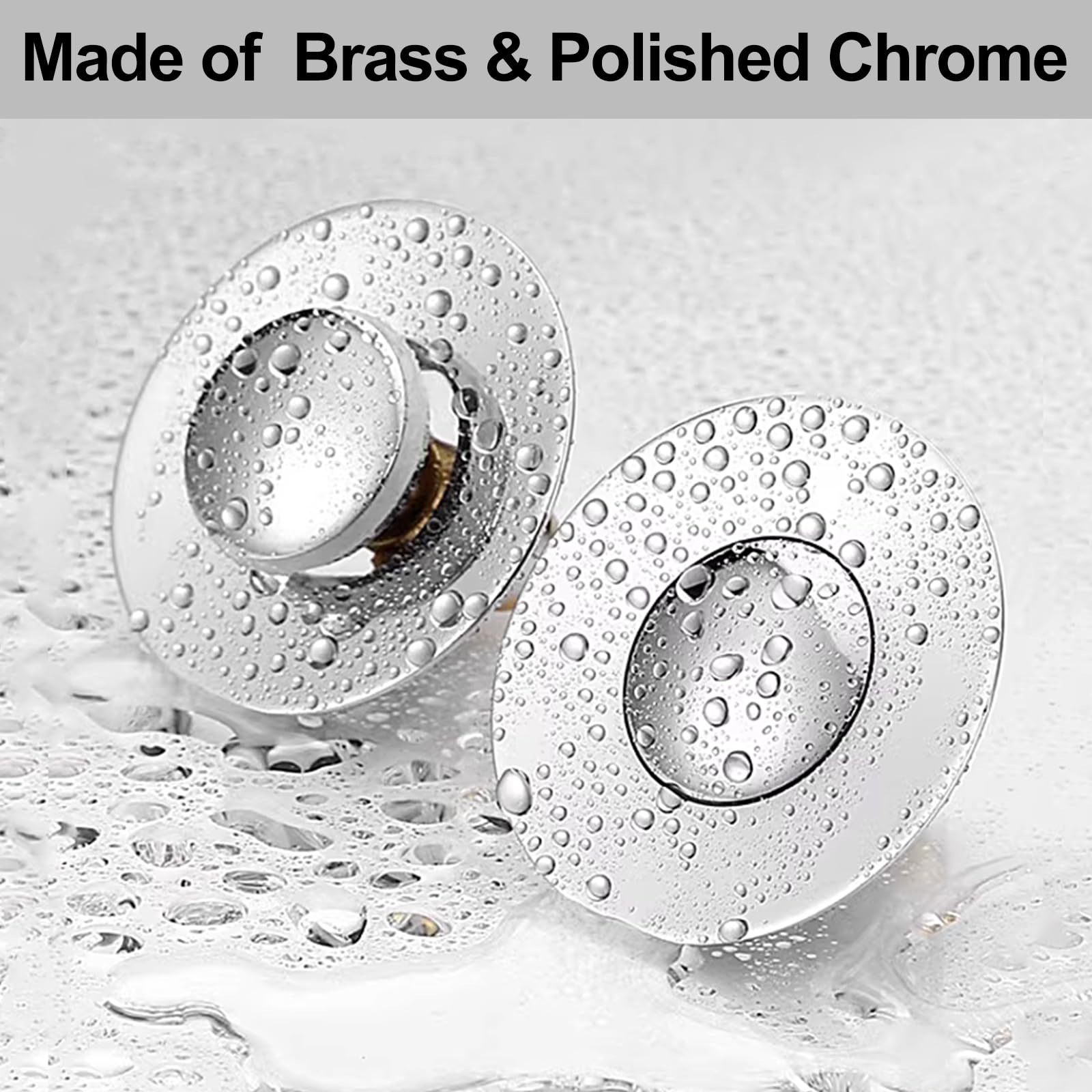 Hertone Universal Bathroom Sink Stopper, for 1.08-1.5 Inch Sink Drain Hole, High-Grade Pop Up Sink Drain Strainer Plug, Anti-Clog, with Hair Catcher Filter Basket, All Brass Metal, Polished Chrome