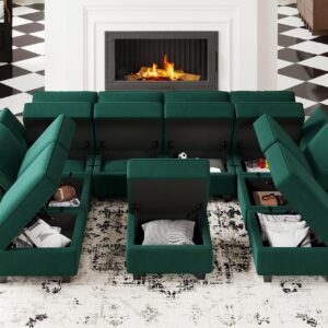 Belffin Modular Sectional Sofa Set Oversized U Shaped Couch with Storage Seat Sectional Sleeper Sofa with Chaise Green