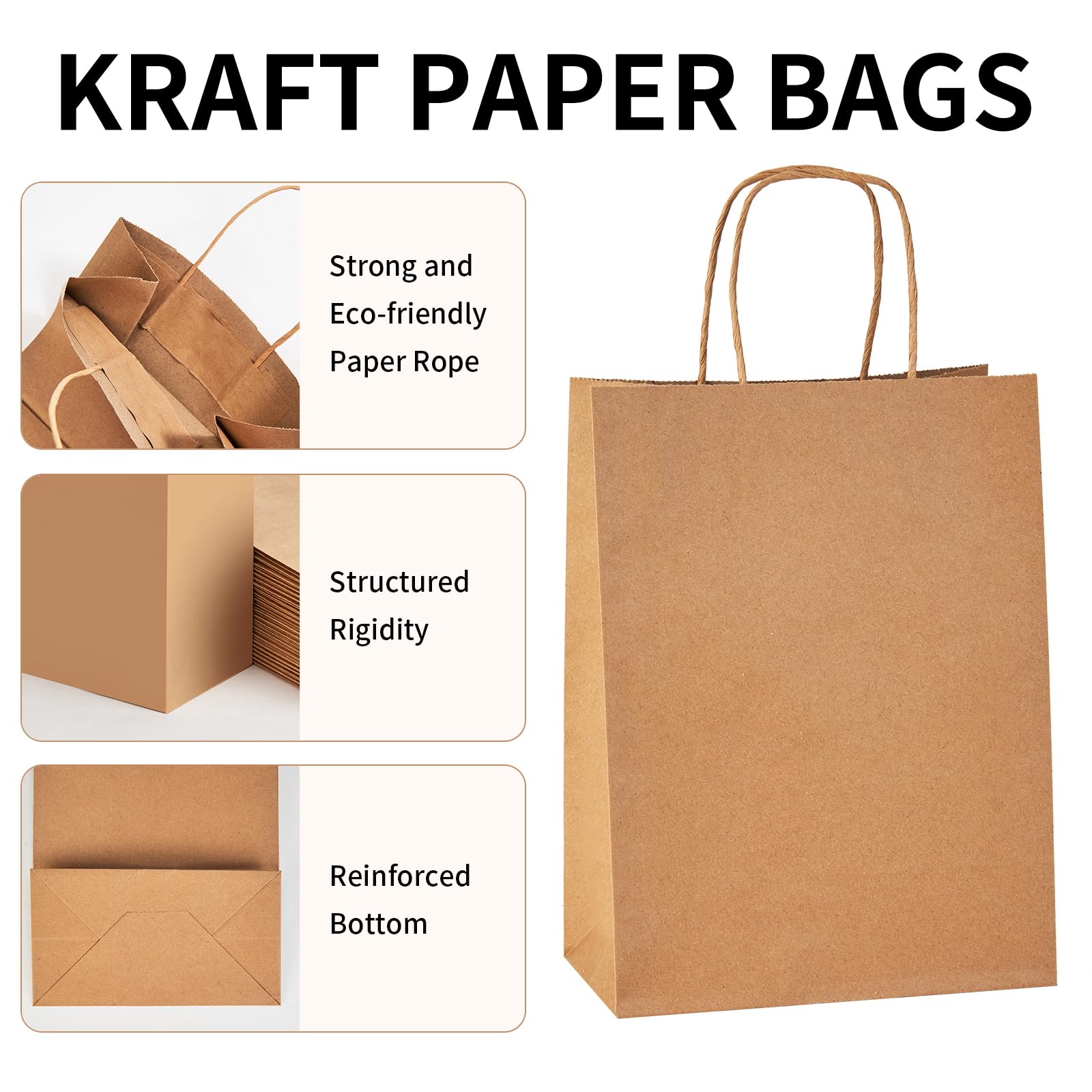 YEEHAW Brown Paper Bags with Handles Bulk 8"x4.5"x10.8" 100Pcs Gift Bags Medium Size, Brown Gift Bags with Handles, Gift Bags Bulk, Retail Bags, Party Bags, Shopping Bags, Merchandise Bags