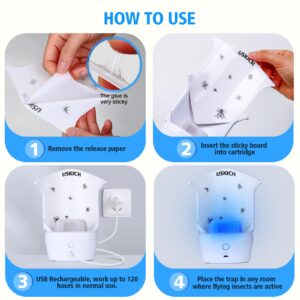 Flying Insect Trap with USB Rechargeable and Portable,Insect Catcher,Indoor Fly Trap with Night UV Light,Fruit Fly Traps for Gnat, Moth, Mosquito, Bug Light Insect Killer (1 Device＋10 Glue Cards)