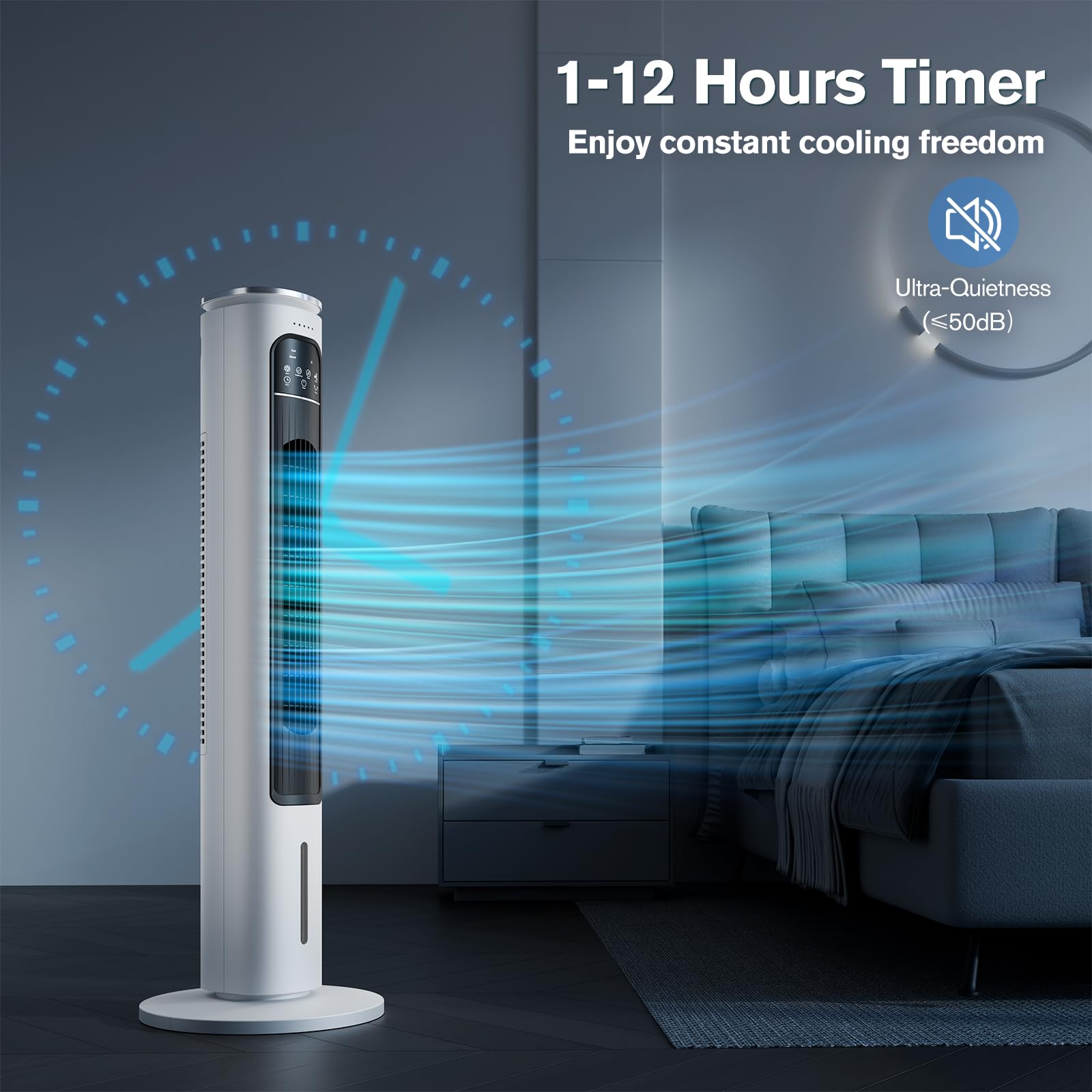 3-IN-1 Portable Air Conditioners Tower Fan, 37'' Evaporative Air Cooler w/Remote, 2.5L Water Tank With 4 Ice Packs, 12H Smart Timer & 70° Oscillating, 3Speeds For Bedroom Living Room Office