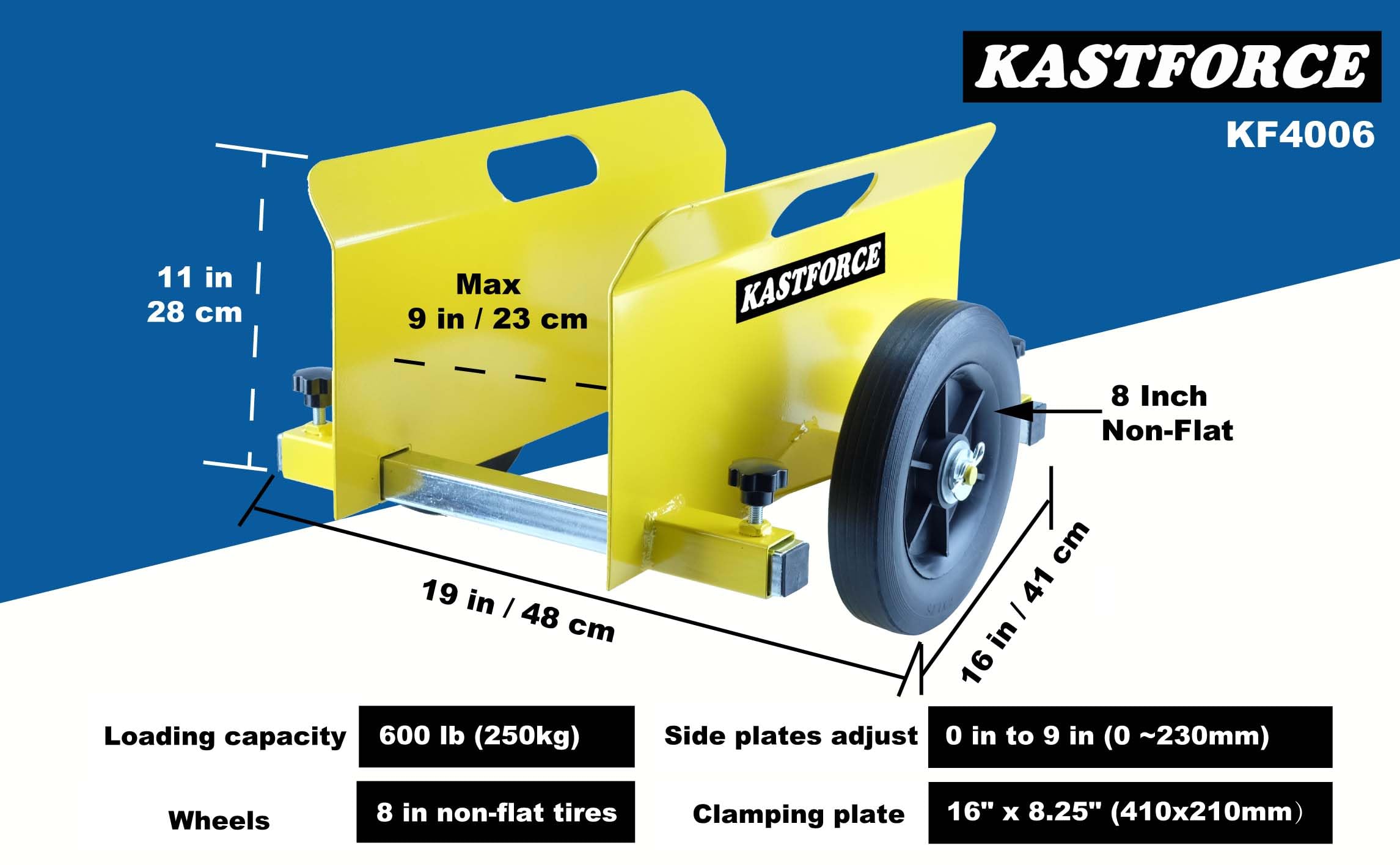 KASTFORCE Panel Dolly, 600 Lbs Capacity, Drywall Mover with 8" Non-Flat Wheels, Adjustable Clamp Panel Cart, Wood Mover, Fence Mover, Door Dolly, Lifting Handles, KF4006