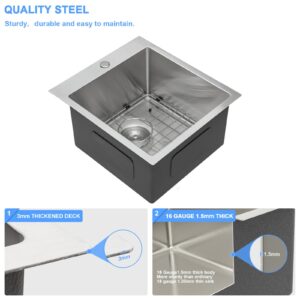 Lordear 18 Drop in Kitchen Sink Topmount Bar Sink 16 Gauge Single Bowl Stainless Steel 18 x18 x9 Inch Bar Sink Kitchen Sinks Outdoor Sink