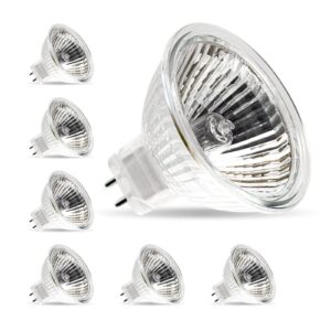 zazafi 6 pack mr16 halogen bulb 50w 12v gu5.3 base,2700k warm white dimmable high output halogen light bulbs 2 pin mr16 light bulbs,for landscape lights,track lights,desk lamps,fiber optics