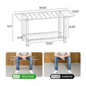 GOIOOIA Acrylic Shower Bench for Inside Shower 13.98" D X 36.02" W X 18.11" H, Heavy Duty (Hold Up to 400lbs) Bathroom Shower Stool with Storage Shelf, for Shaving Legs & Spa, Waterproof Non-Slip