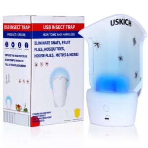 flying insect trap with usb rechargeable and portable,insect catcher,indoor fly trap with night uv light,fruit fly traps for gnat, moth, mosquito, bug light insect killer (1 device＋10 glue cards)