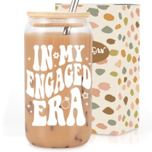 coolife 16 oz in my engaged era coffee glass cups w/lids straws - engagement gifts for her women, bride to be gifts - bridal shower, bachelorette gifts for bride, fiance gifts for women, future mrs