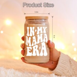 Coolife in My Mama Era Coffee Glass Cup - Best Mom, New Mom Gifts, Cute Mother Mama Gifts - Christmas, Birthday Gifts for New Mom after Birth - 16 oz Mom Cup Mama Glass Tumbler w/Straw Lid