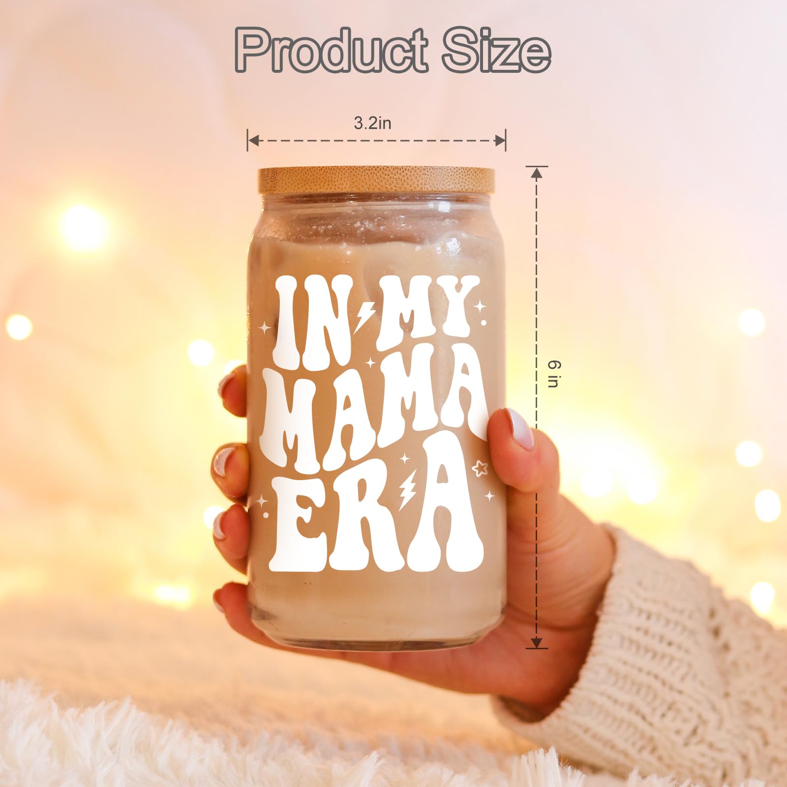 Coolife in My Mama Era Coffee Glass Cup - Best Mom, New Mom Gifts, Cute Mother Mama Gifts - Christmas, Birthday Gifts for New Mom after Birth - 16 oz Mom Cup Mama Glass Tumbler w/Straw Lid