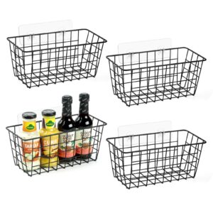 zushallmy 2 pack hanging kitchen baskets, adhesive wire wall storage basket, no drilling hanging fruit baskets, cabinet door organizer for kitchen bathroom pantry, upgrade super-sized adhesive