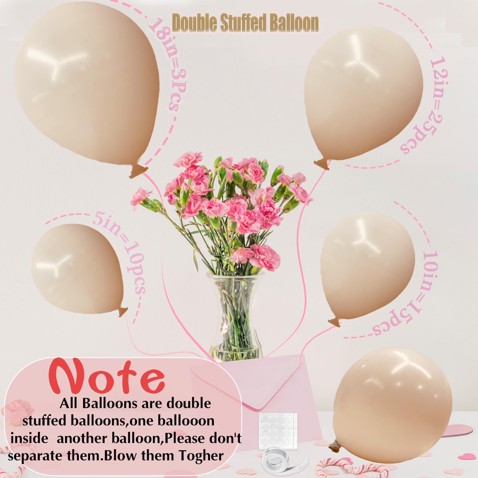 Double Stuffed Nude Balloons, Blush Nude Balloon Arch,18 12 10 5 Inch Double Stuffed Cream Peach Balloon Different Sizes for Neutral Baby Shower,Boho Party,Gender Reveal Party,Bridal Shower (Nude)