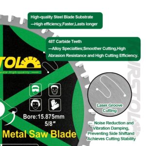 KURSTOL Metal Circular Saw Blade - 7-1/4" TCT Cutting Blade 48T Tungsten Carbide Tipped Blade Arbor 15.87mm for Steel, Stainless Steel, Nickel, Titanium, Ferrous Metals, Steel Pipe