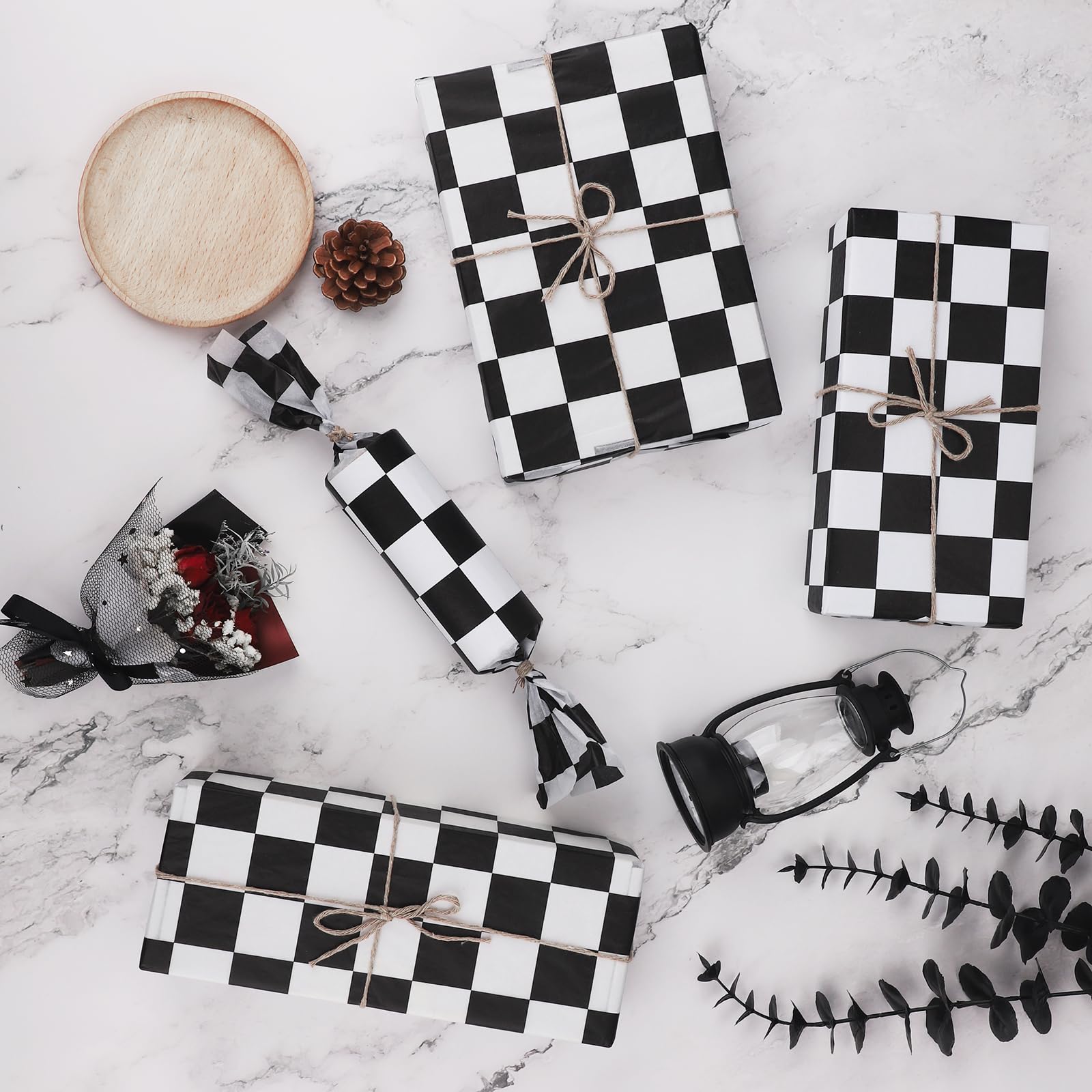 120 Sheets Checkered Tissue Paper Black and White Race Car Party Gift Wrapping Paper Black Plaids Art Tissue Paper for Racing Car Birthday Christmas Party Decorations, 14x20 inch