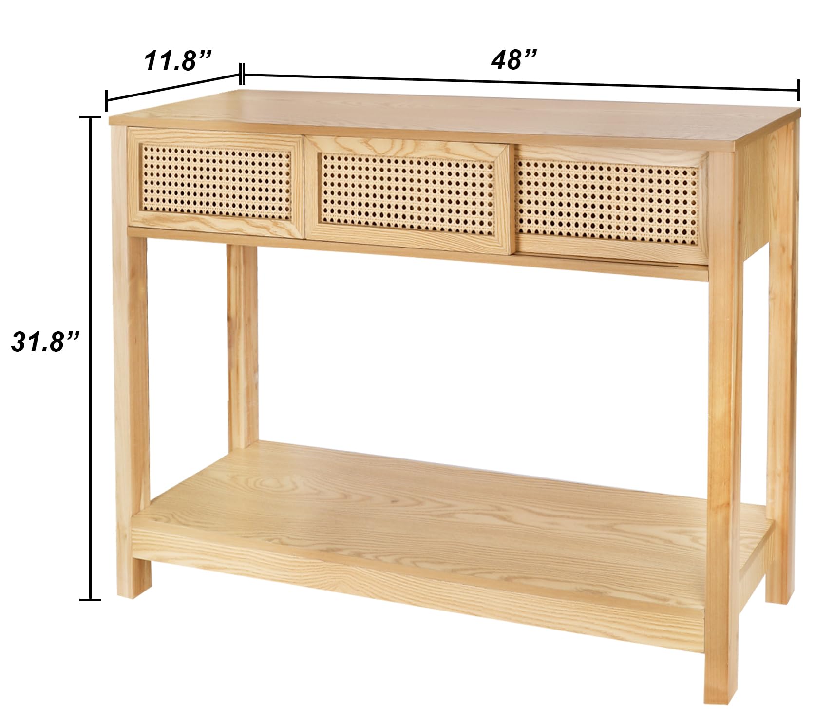 Long Console Table, Console Tables for Entryway, Rattan Entry Table Narrow Wood Console Table with Storage, Modern Couch Table Hallway Table Boho Sofa Table for Living Room