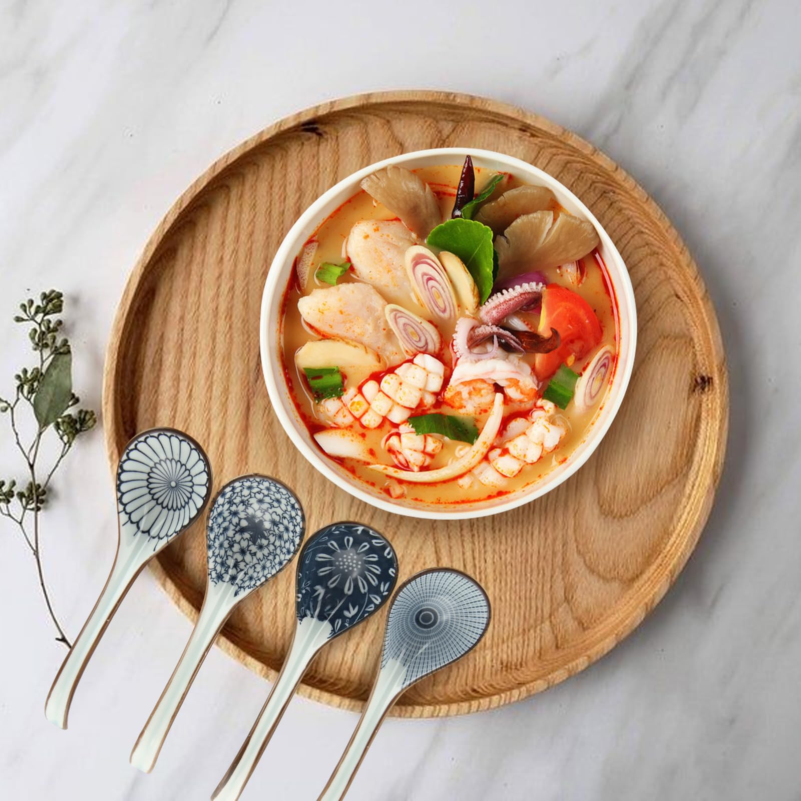 GBACHOOSE 16PCS Asian Soup Spoon, Ceramic Chinese Soup Spoons Japanese Soup Spoon, Oriental soup spoon Soup Dumpling Spoon Ramen Soup Spoon for Cereal, Wonton, Dumplings and Noodles