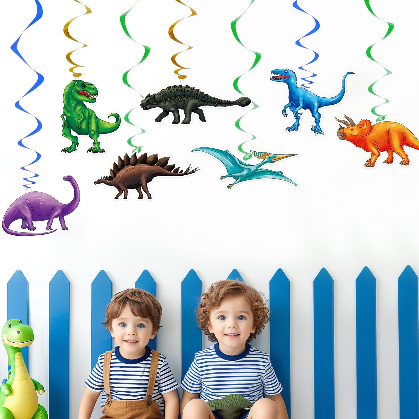 WERNNSAI Dinosaur Hanging Swirls - 21PCS Dinosaur Party Decorations for Birthday Party Ceiling Decorations for Kids Boys Themed Party Supplies Dino Party Favors Glitter Decor Hanging Streamers