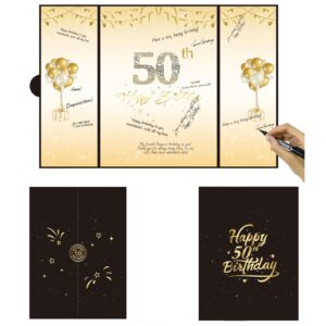 black and gold birthday party decorations for men, happy birthday guestbook 12 x 9 inch, birthday alternative signature guest book for men and women (50th birthday signature book black and gold)