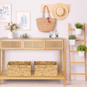 Long Console Table, Console Tables for Entryway, Rattan Entry Table Narrow Wood Console Table with Storage, Modern Couch Table Hallway Table Boho Sofa Table for Living Room