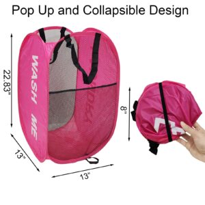 Aplter Collapsible Laundry Hamper 2 pack Mesh Pop Up Laundry Hamper with Handles, Foldable Laundry Basket for Kid's Room, College Dorm, RV, Travel (Pink + Sky Blue)