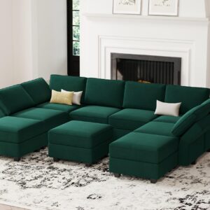 Belffin Modular Sectional Sofa Set Oversized U Shaped Couch with Storage Seat Sectional Sleeper Sofa with Chaise Green