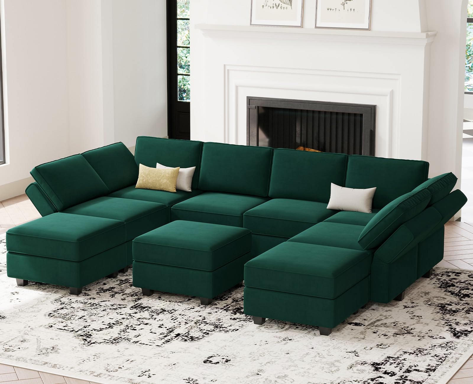 Belffin Modular Sectional Sofa Set Oversized U Shaped Couch with Storage Seat Sectional Sleeper Sofa with Chaise Green