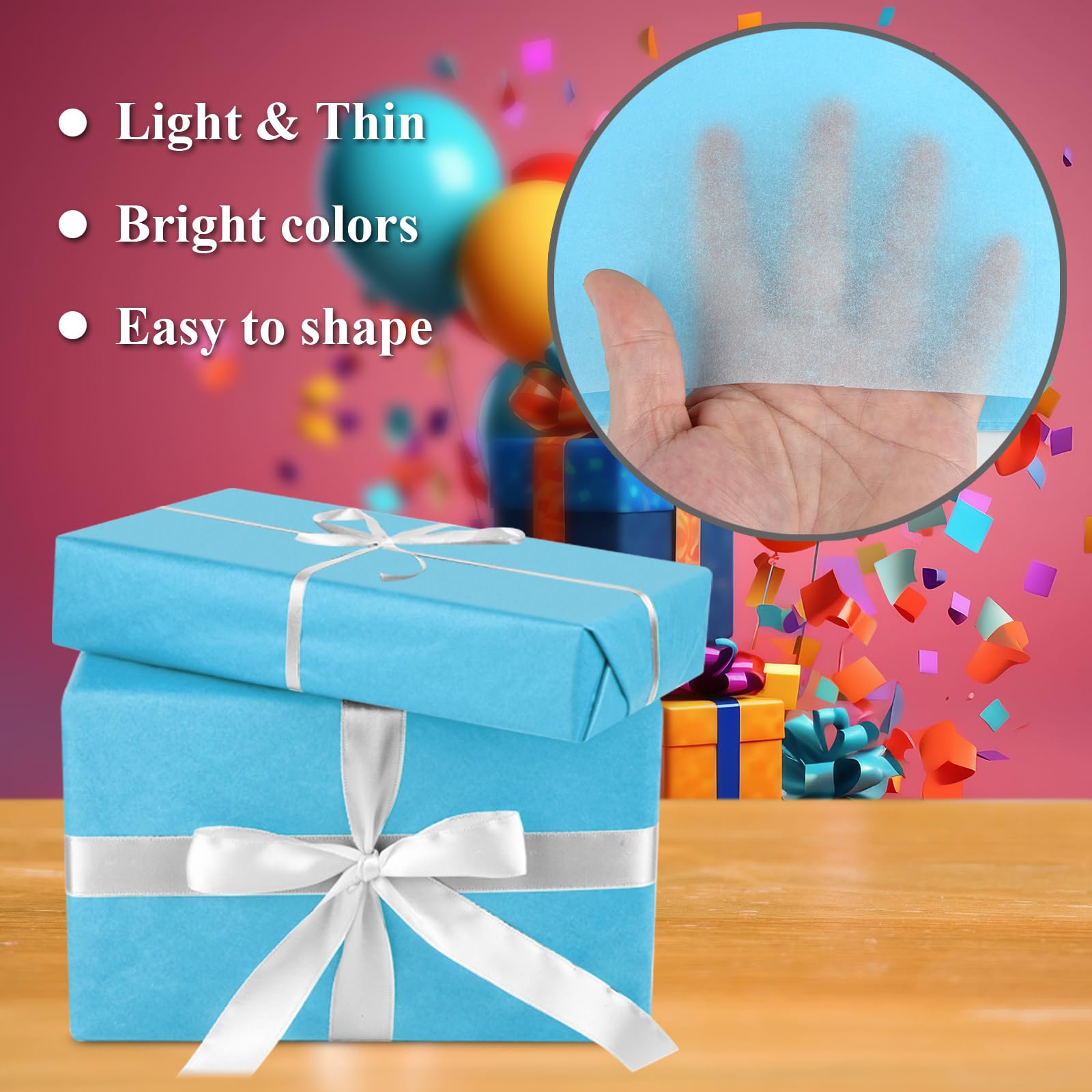 Bouiexye 60 Sheets Baby Blue Tissue Paper Christmas Tissue Paper Bulk Gift Wrapping for DIY Art Craft Floral Birthday Holiday Baby Shower Party （ 20 x 14.5 inches/51x37cm）