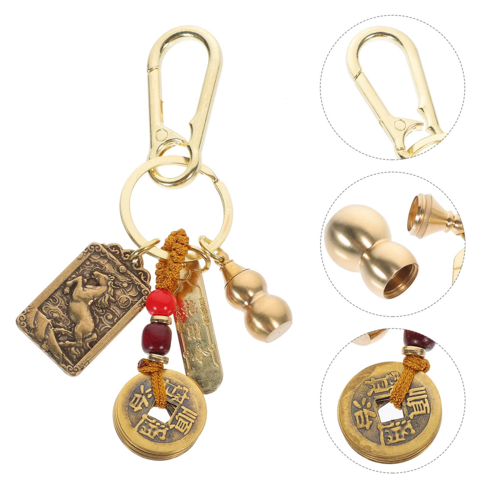 GALPADA Feng Shui Coins Gourd Keychain: Bring Wealth and Good Luck Keychain, Retro Chinese Keychain Decorative Pendant, 12 Zodiac Brass Keychain (Horse)