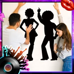 Motiskyy 12 Pcs Disco Dance Silhouettes Cutouts Large Retro Removable PVC Wall Decal Self Adhesive Party Decorations Waterproof Silhouettes PVC Wallpaper (35.43 Inch)