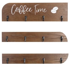 emaison coffee hooks coat rack with 6 mug holders, vintage style, rustic wood, for entryway, living room, kitchen, bathroom, office, hallway