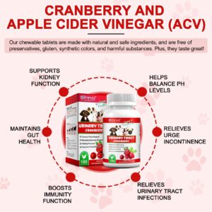 Cranberry for Dogs - 180 Cranberry Supplement Tablest for Dogs Supports Bladder Infection, Dog Incontinence Support, Bladder Stone and Dog UTI, Pet Supplement Treats Tablets for All Breeds Dogs & Ages