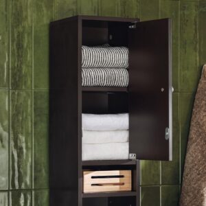 Haotian Bathroom Tall Cabinet with 1 Drawer, 2 Doors and Adjustable Shelves, Bathroom Shelf, Bathroom Tall Cabinet Cupboard for Bathroom, Living Room, Kitchen, Brown BZR34-BR