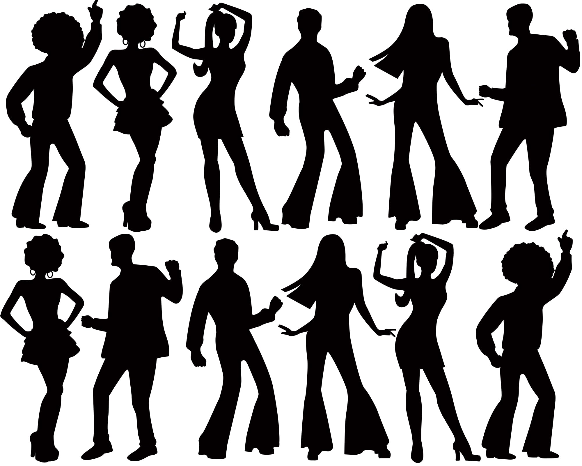 Motiskyy 12 Pcs Disco Dance Silhouettes Cutouts Large Retro Removable PVC Wall Decal Self Adhesive Party Decorations Waterproof Silhouettes PVC Wallpaper (35.43 Inch)