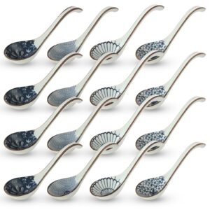 gbachoose 16pcs asian soup spoon, ceramic chinese soup spoons japanese soup spoon, oriental soup spoon soup dumpling spoon ramen soup spoon for cereal, wonton, dumplings and noodles