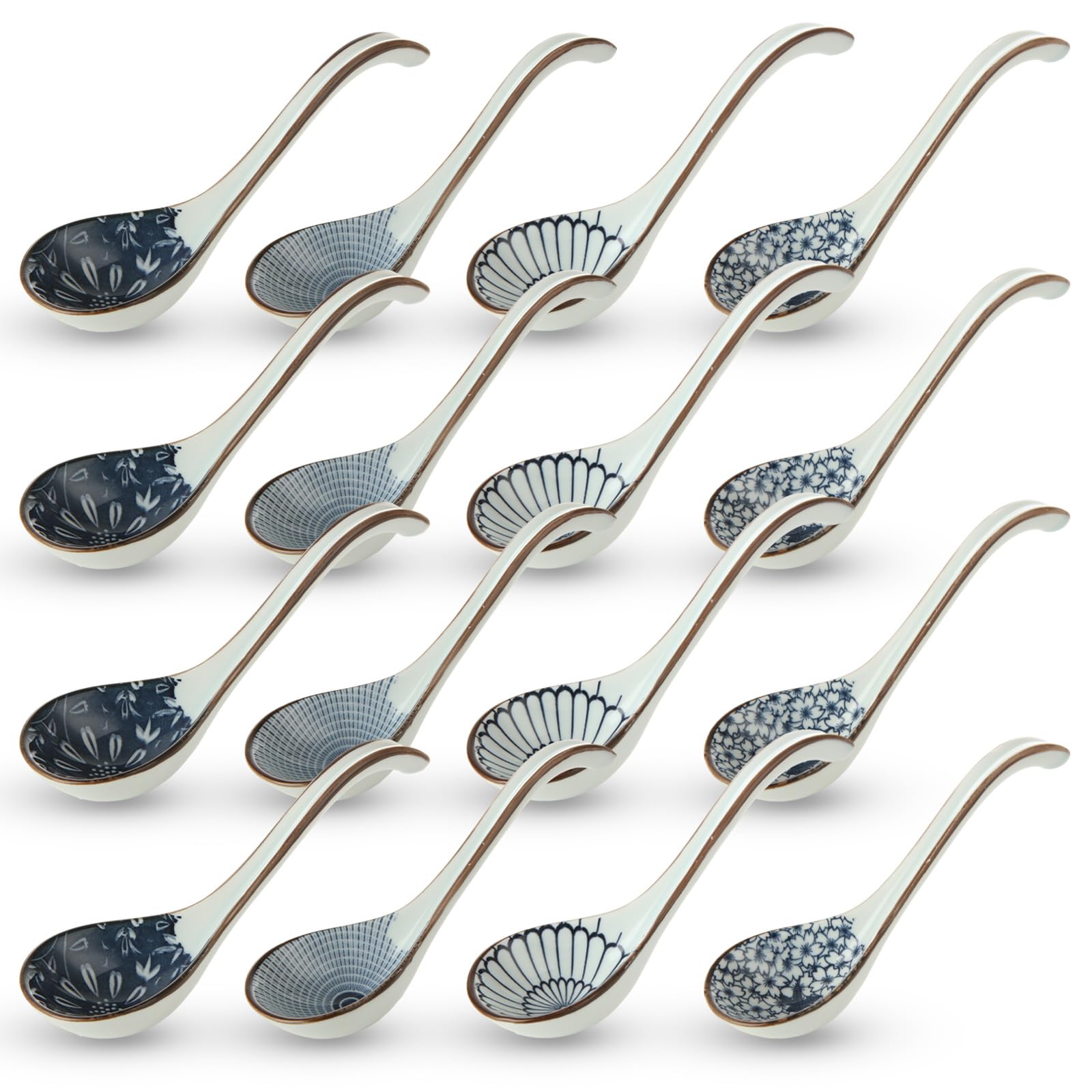 GBACHOOSE 16PCS Asian Soup Spoon, Ceramic Chinese Soup Spoons Japanese Soup Spoon, Oriental soup spoon Soup Dumpling Spoon Ramen Soup Spoon for Cereal, Wonton, Dumplings and Noodles