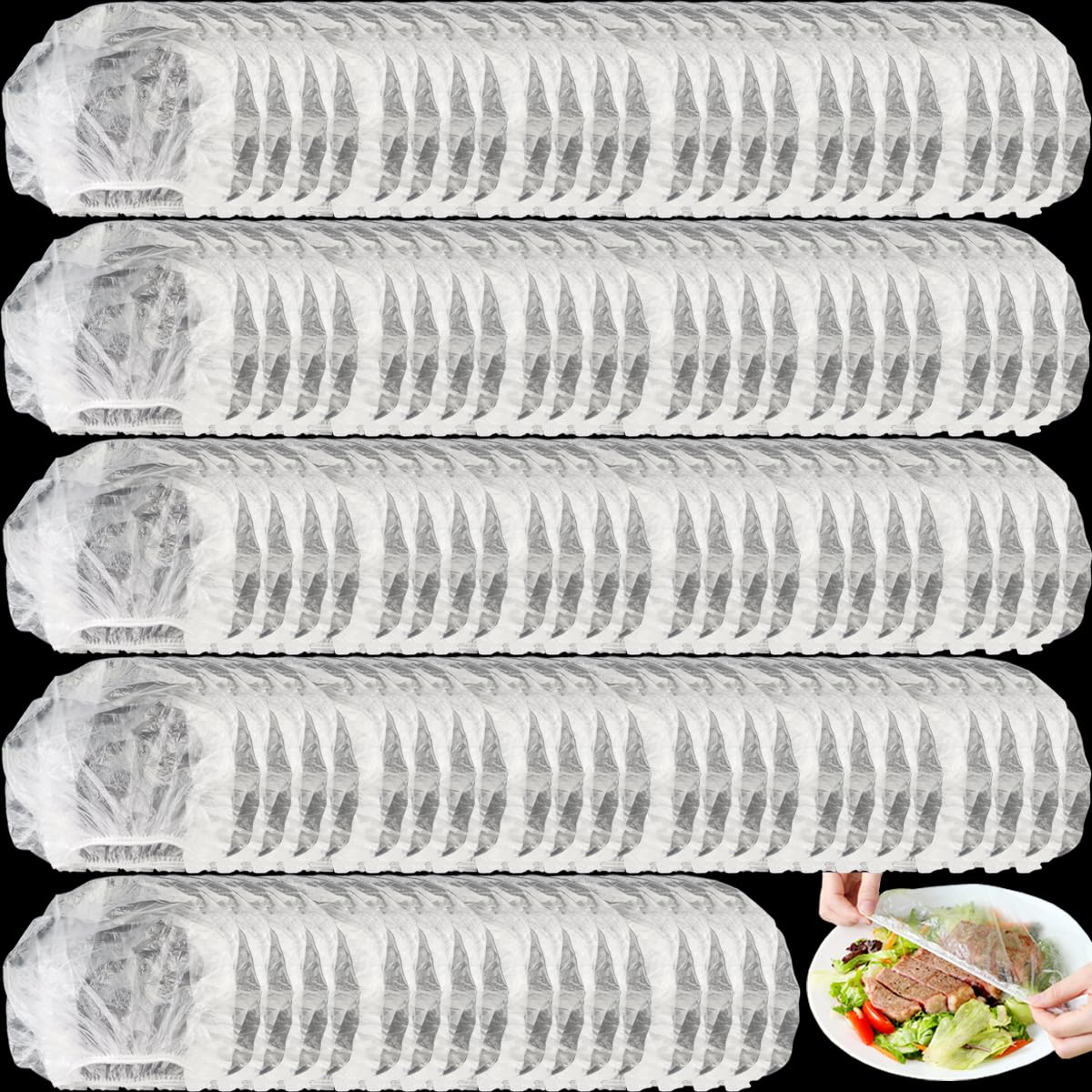 TIHOOD 300PCS Disposable Plastic Food Cover Wrap Elastic Food Lids Refrigerator fruit food Stretch Dustproof Bowls Cups Cover