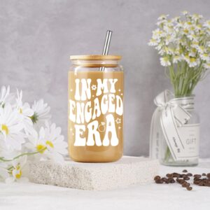 Coolife 16 oz in My Engaged Era Coffee Glass Cups w/Lids Straws - Engagement Gifts for Her Women, Bride to be Gifts - Bridal Shower, Bachelorette Gifts for Bride, Fiance Gifts for Women, Future Mrs