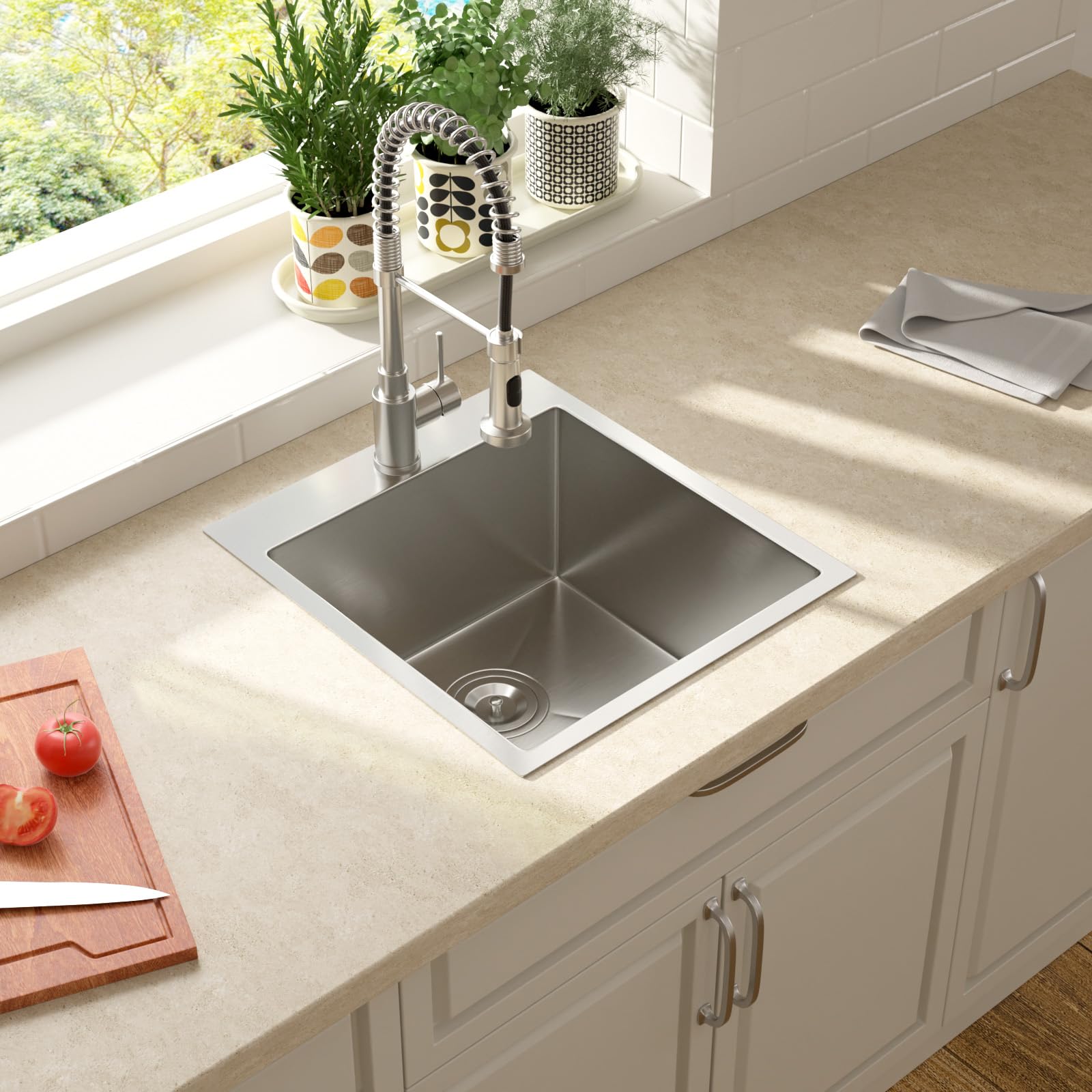 Lordear 18 Drop in Kitchen Sink Topmount Bar Sink 16 Gauge Single Bowl Stainless Steel 18 x18 x9 Inch Bar Sink Kitchen Sinks Outdoor Sink