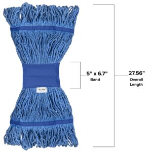 Alpine Industries Cotton Mop Head - Commercial Mop Head Replacement - 32 oz Cotton Blend, 5" Blue Loop End (12 Pack)