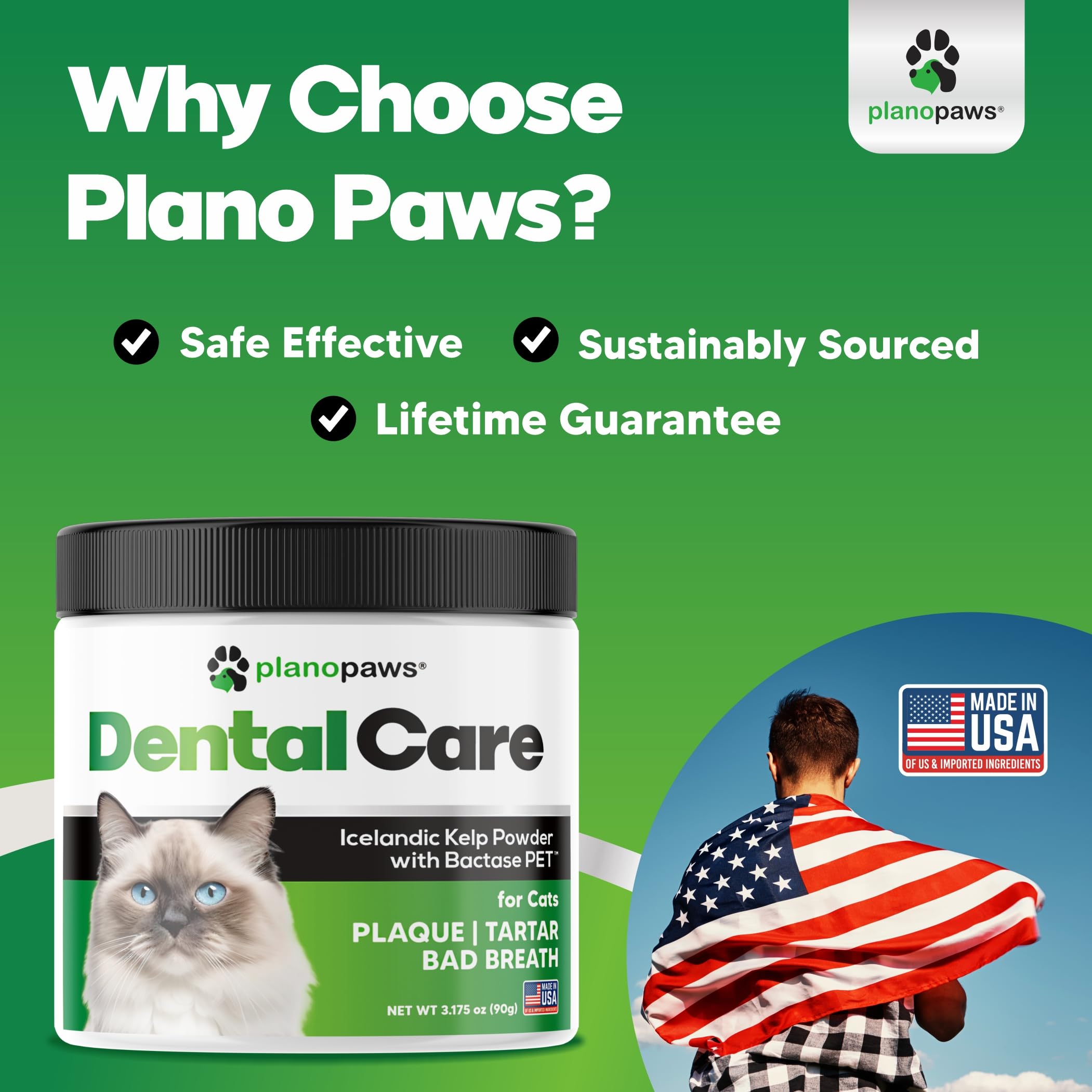 Cat Dental Care Powder - Easier Than Cat Toothpaste - Cat Dental Treat Alternative to Get Plaque Off - Cat Teeth Cleaning Powder with Bactase PET - Cat Breath Freshener for Cat Bad Breath - Oral Care