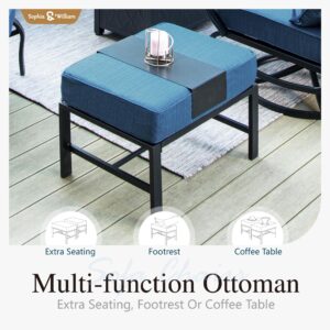 Sophia & William Patio Furniture Sets for 9 with 45" Gas Fire Pit Table Outdoor Conversation Sets, 2xSofa Chairs, 2xSwivel Cushion Chairs, 1x3-Seat Sofa, 2xOttomans for Porch Poolside Peacock Blue