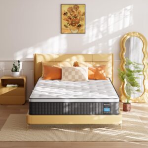 full size mattress,10 inch hybrid full mattress in a box with memory foam & individual pocket spring for motion isolation, edge support, soft and comfortable, pressure relief, medium firm certipur-us