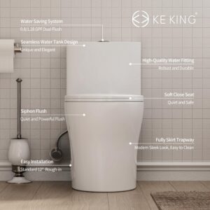 KE KING Compact One Piece Toilet, Quiet Dual & Powerful Flush Modern Toilet for Small Bathroom, Space Saving Toilet with Soft Close Toilet Seat, 12'' Rough-In Toilet